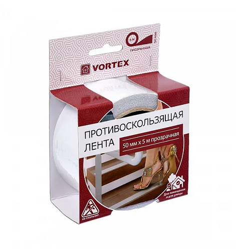 Лента противоскользящая 50ммх5м прозрачная Vortex