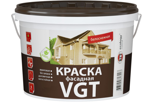 Краска ВГТ ВД-АК-1180 фасадная 3,0кг белоснежная