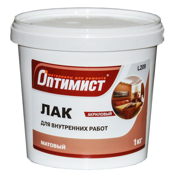 Лак акриловый для внутренних работ 0,9 кг L209 мат.  Оптимист